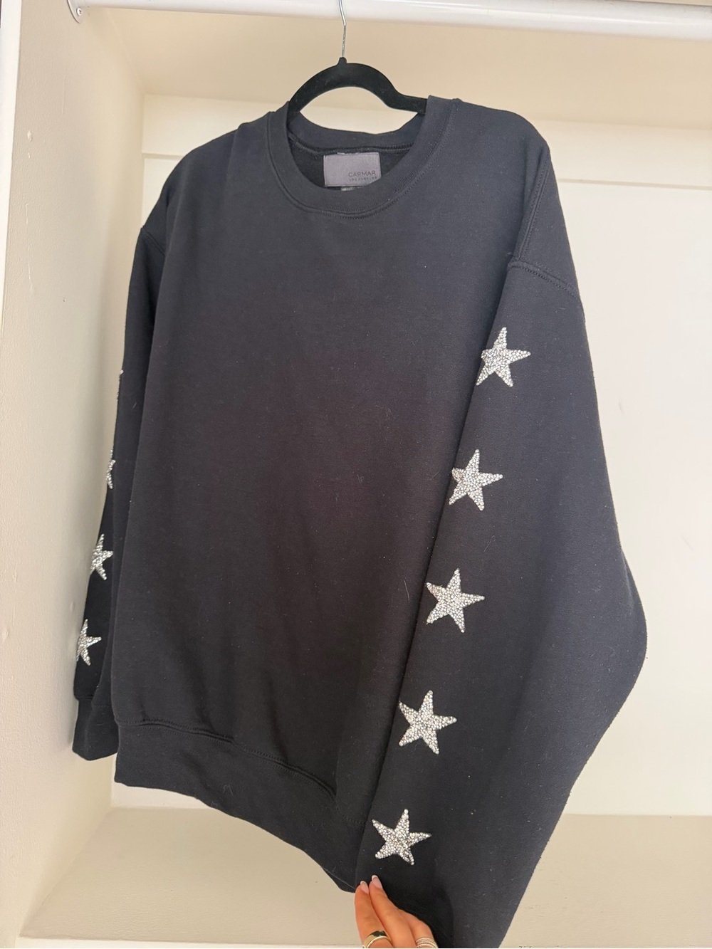 Carmar Black Crewneck Sweater with Silver Star Details
